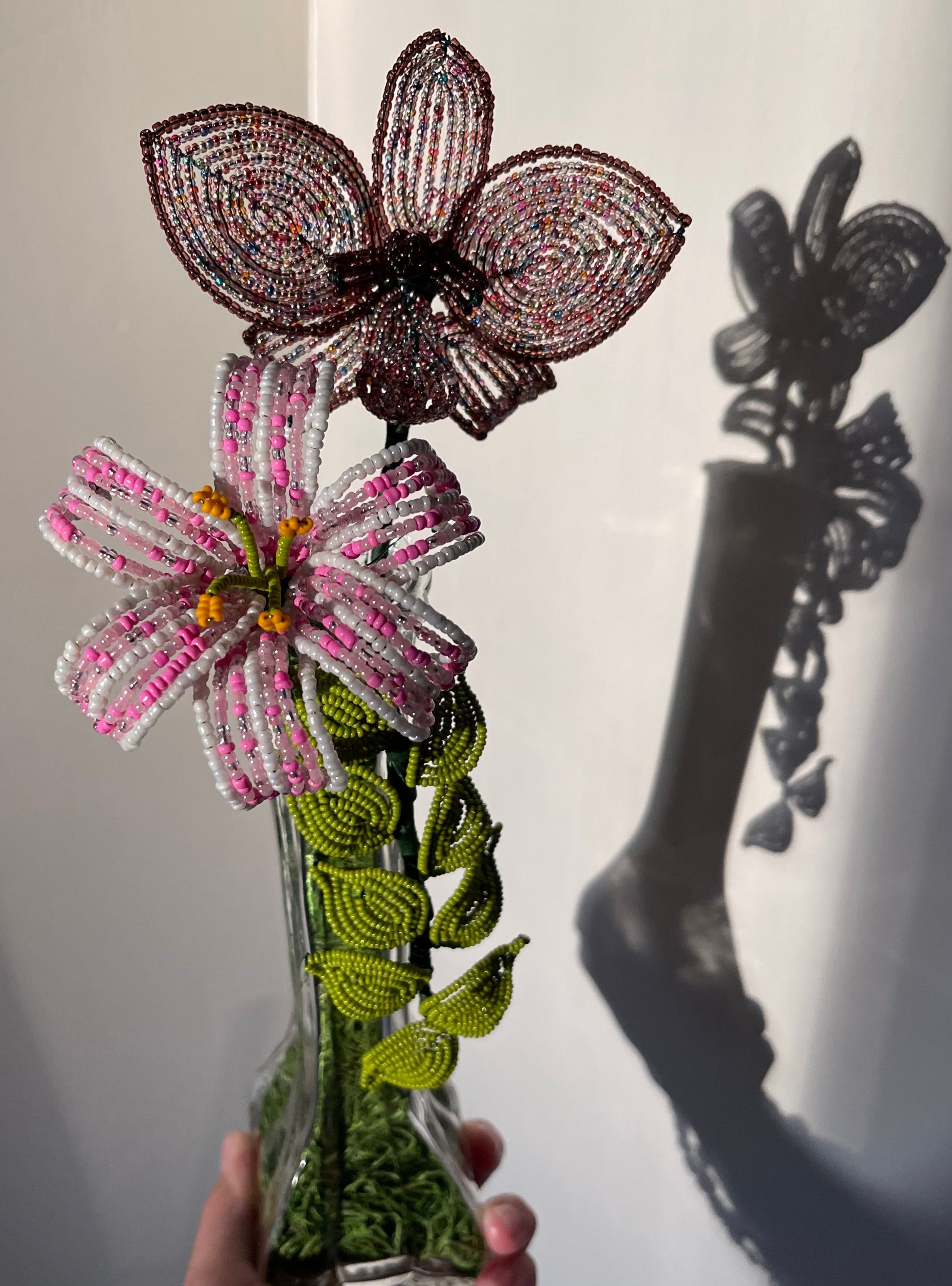 Beaded Bouquet - Dendrobium Orchid, Lily, String of Leaves