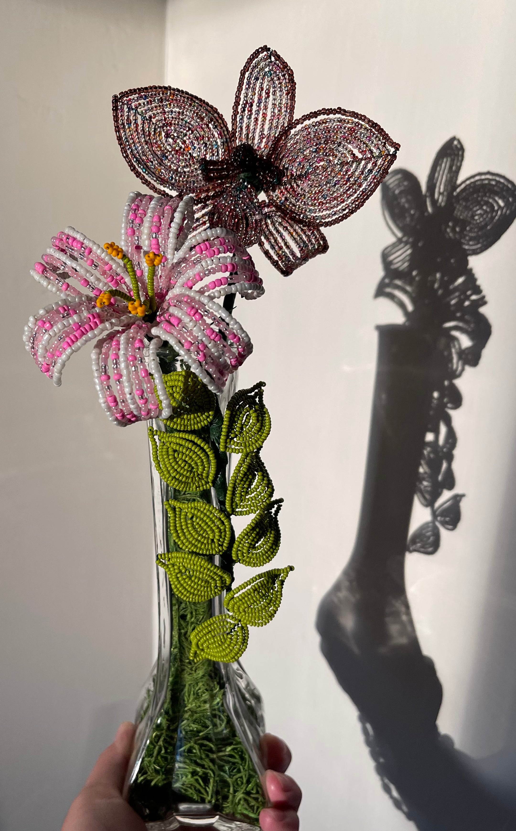 Beaded Bouquet - Dendrobium Orchid, Lily, String of Leaves