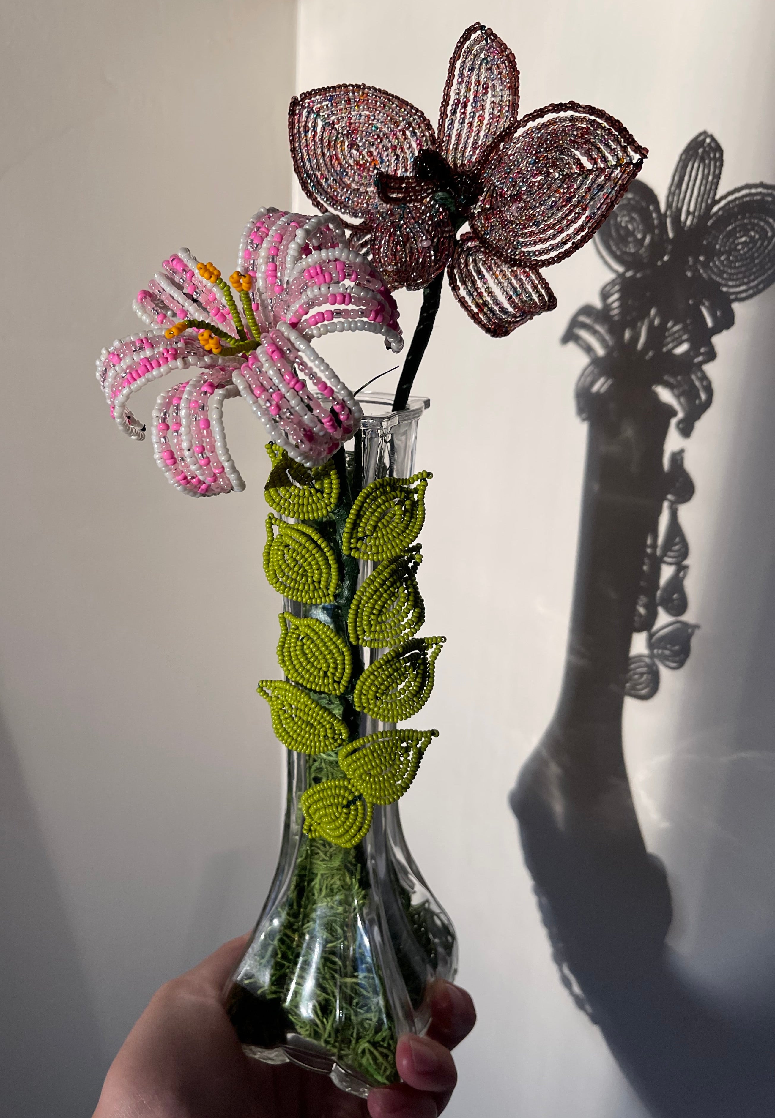 Beaded Bouquet - Dendrobium Orchid, Lily, String of Leaves