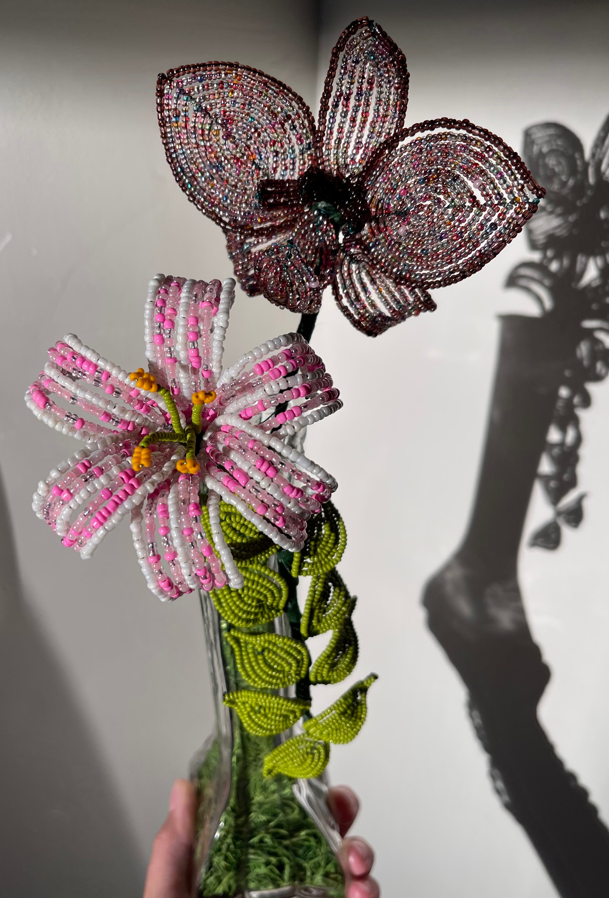 Beaded Bouquet - Dendrobium Orchid, Lily, String of Leaves